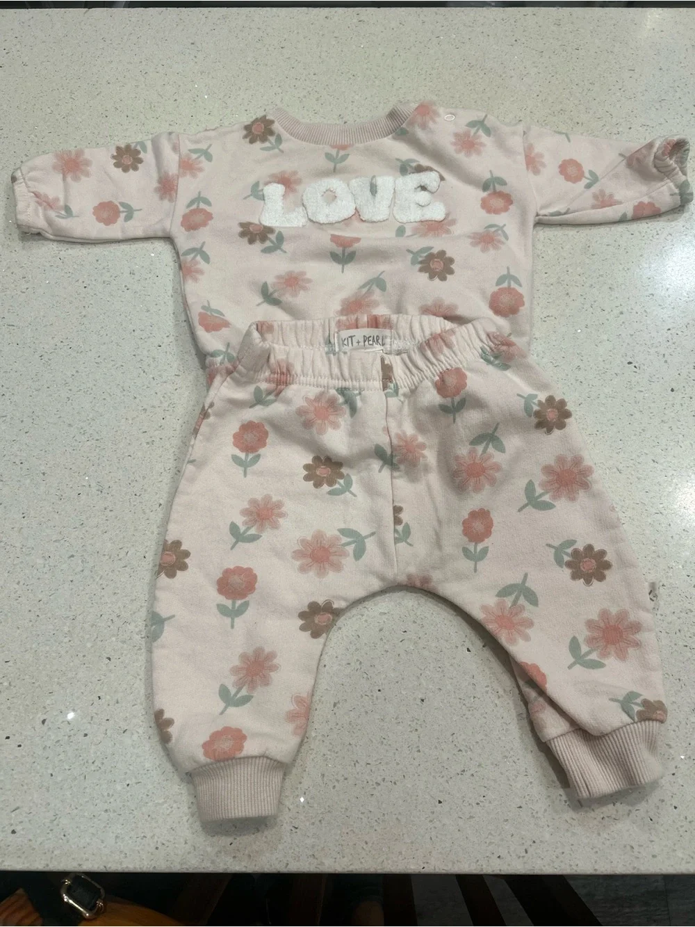 Floral Pink Kids One-Piece Bodysuit with 'LOVE' Applique